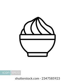 Mascarpone cheese dairy product in bowl vector icon. Dairy product sign. Graph symbol for cooking web site and apps design, logo, app, UI