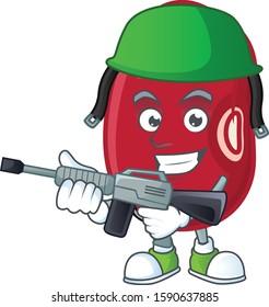 A mascot of adzuki beans as an Army with machine gun