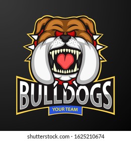 Mascot of angry bulldog head, logo for a sport team. vector illustration