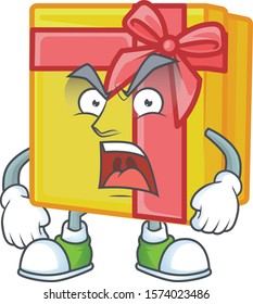 Mascot of angry yellow gift box cartoon character design
