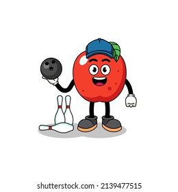 Mascot of apple as a bowling player , character design