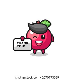 the mascot of the apple holding a banner that says thank you , cute style design for t shirt, sticker, logo element