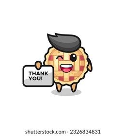 the mascot of the apple pie holding a banner that says thank you , cute style design for t shirt, sticker, logo element