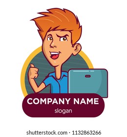 mascot avatar logo with computer gadget