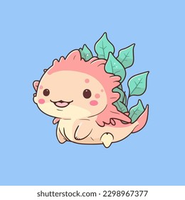 Mascot for axolotl, an aquatic animal, a small sea creature, with a flat cartoon design