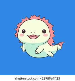 Mascot for axolotl, an aquatic animal, a small sea creature, with a flat cartoon design