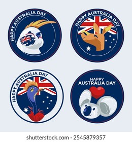 Mascota o insignia para el Día Nacional de Australia con la bandera nacional de Australia y el animal australiano