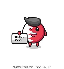 the mascot of the bahrain flag badge holding a banner that says thank you , cute style design for t shirt, sticker, logo element