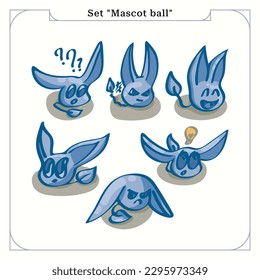 Mascot ball. Set of vector images with different emotions. Illustration for stickers, souvenirs, dishes, prints on clothes and other things, postcards, notebooks, printed materials, etc.