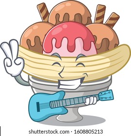 A mascot of banana split performance with guitar