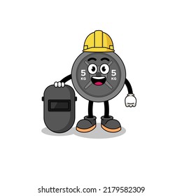 Mascot of barbell plate as a welder , character design