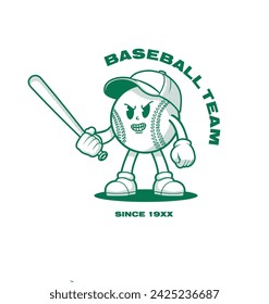 Mascot Baseball Retro Cartoon, Sticker , Branding Team Baseball, Vintage Cartoon, Vector Style