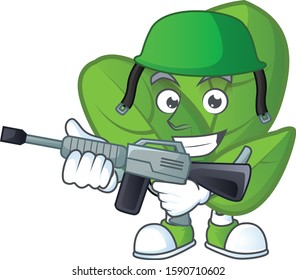 A mascot of basil as an Army with machine gun