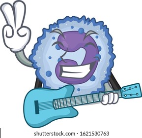 A mascot of basophil cell performance with guitar
