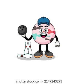 Mascot of bath bomb as a bowling player , character design
