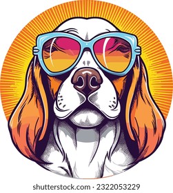 Mascot Beagle Dog con gafas de sol fondo agradable