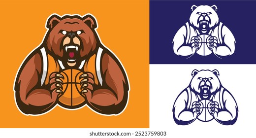 mascot bear with basketball good for logo, sticker, brand design, mascot design, etc