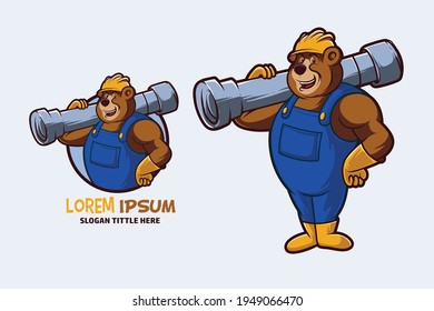 Mascot Bear Construction Worker Vector Stock Vector (Royalty Free