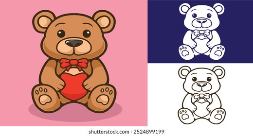 Muñeca del oso de la mascota con el amor y la cinta buenos para la marca, la marca, el diseño de la mascota, la etiqueta engomada, el diseño de la camiseta, el etc