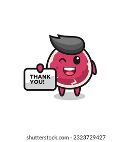 the mascot of the beef holding a banner that says thank you , cute style design for t shirt, sticker, logo element