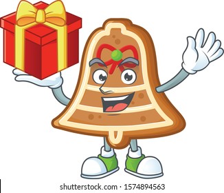 Mascot of bell cookies character up a gift