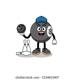 Mascot of billiard ball as a bowling player , character design