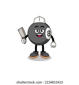 Mascot of billiard ball as a butcher , character design