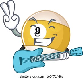A mascot of billiard ball performance with guitar