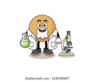 Mascot of biscuit round as a scientist , character design