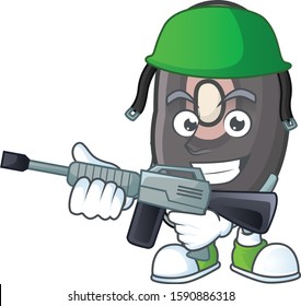 A mascot of black beans as an Army with machine gun