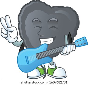 A mascot of black love balloon performance with guitar