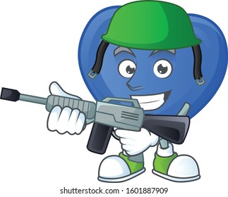 A mascot of blue love as an Army with machine gun