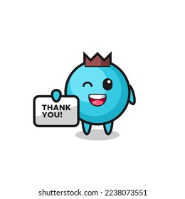 the mascot of the blueberry holding a banner that says thank you , cute style design for t shirt, sticker, logo element