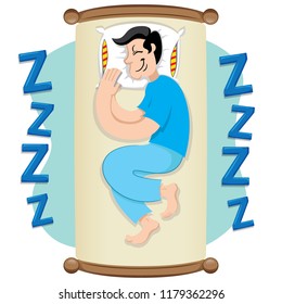 Mascot bob caucasian man person, sleeping quietly. Ideal for informational and institutional related to medicine