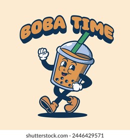 mascot boba with retro style good for design 