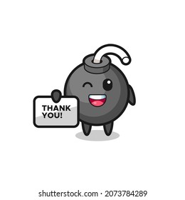 the mascot of the bomb holding a banner that says thank you , cute style design for t shirt, sticker, logo element