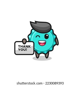 the mascot of the bottle cap holding a banner that says thank you , cute style design for t shirt, sticker, logo element