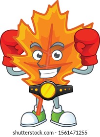 Mascot a boxing in the cartoon orange autumn leaves