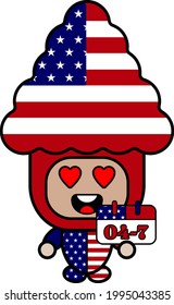 mascot boy cartoon character vector illustration carrying calendar 04-7 with american independence day concept