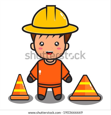 mascot boy constuction cute, cartoon male character vector eps 10 on white background