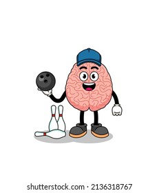 Mascot of brain as a bowling player , character design
