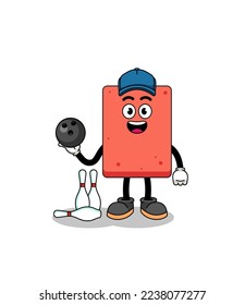 Mascot of brick as a bowling player , character design