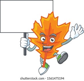 Mascot a bring board in the cartoon orange autumn leaves