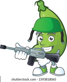 A mascot of broad beans as an Army with machine gun