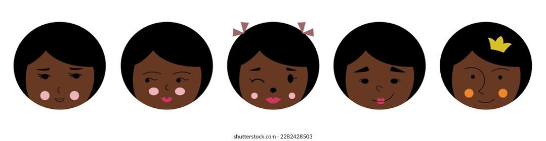 Mascot bundle, comely girlish faces. Funny characters, different feelings, women appearance. Personage for social networks
