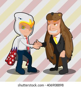 Mascot  Business Man Eagle Bear Shake Hand Vector