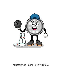 Mascot of button cell as a bowling player , character design