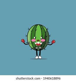 mascot cactus flower angry, boxing, fighting