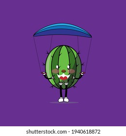 mascot cactus flower playing parachute 