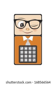 mascot calculator, geek, with glasses, isolated on the white background